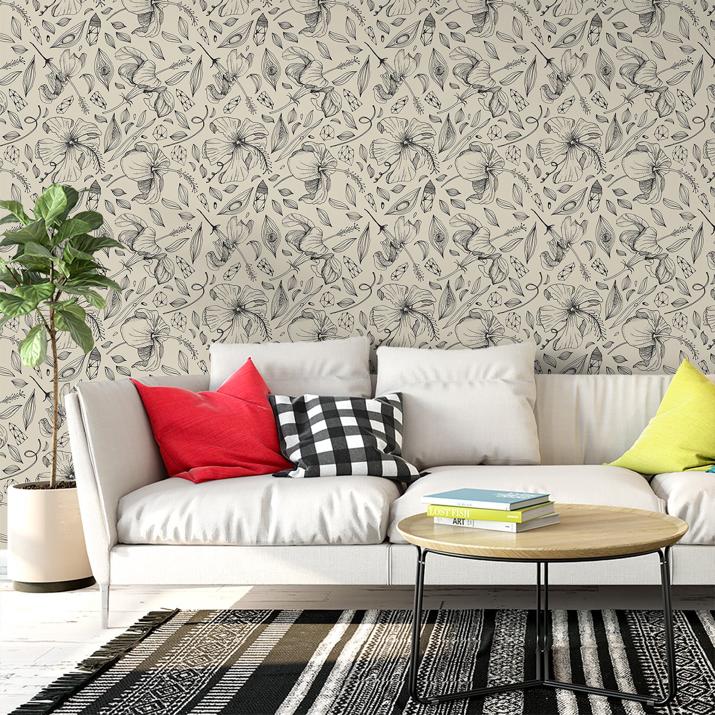 Floral & Leaves Wallpaper WAL1797-F