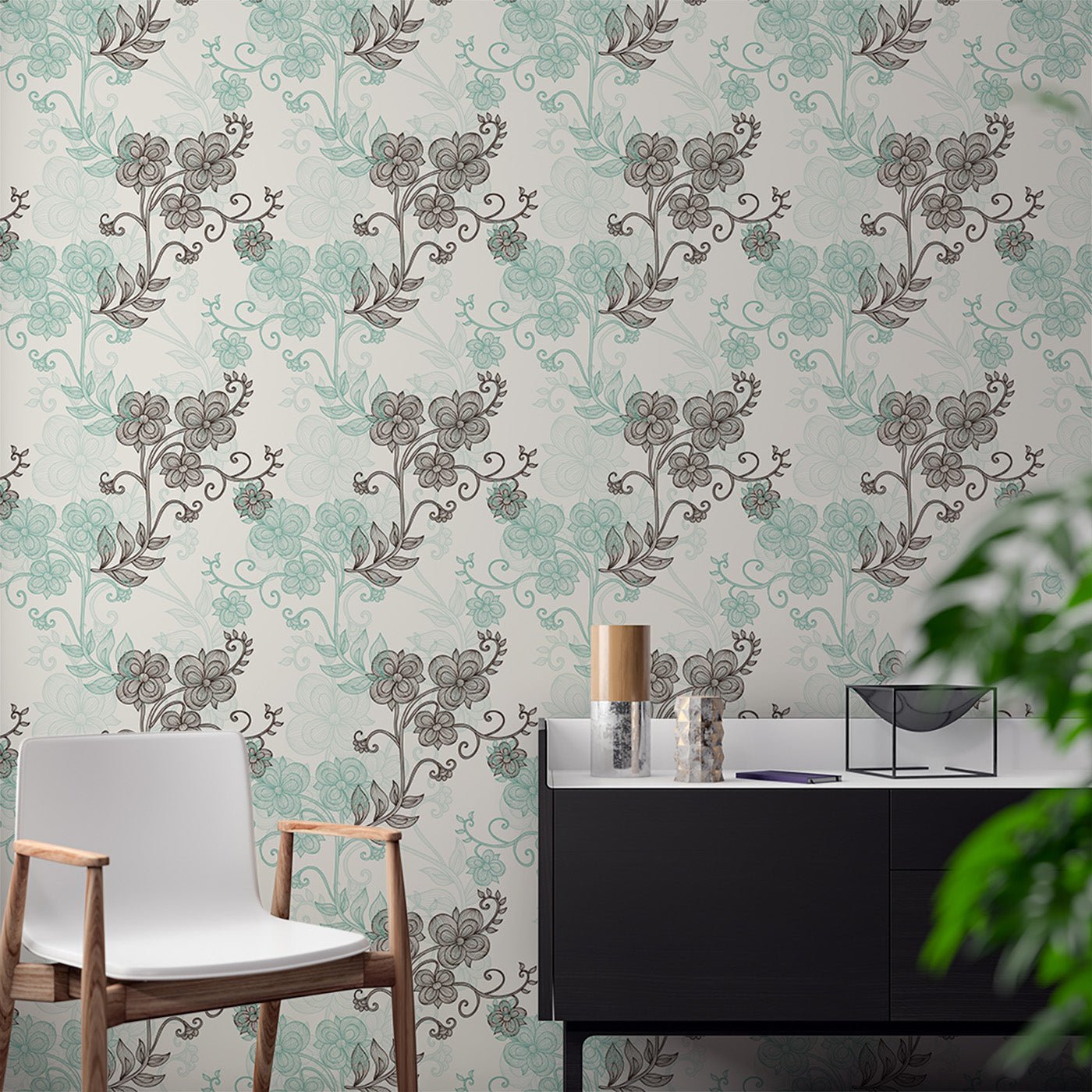 Floral & Leaves Wallpaper WAL1828-F