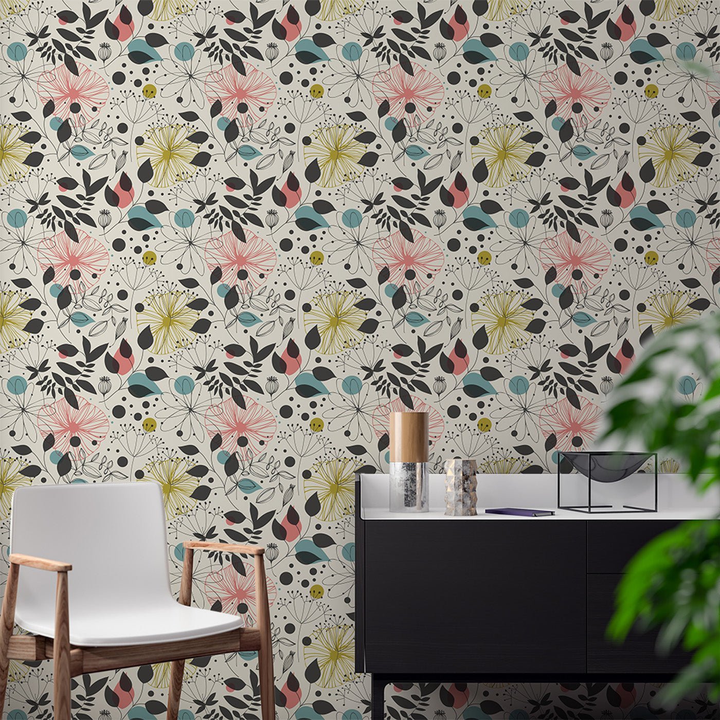 Floral & Leaves Wallpaper WAL1834-F