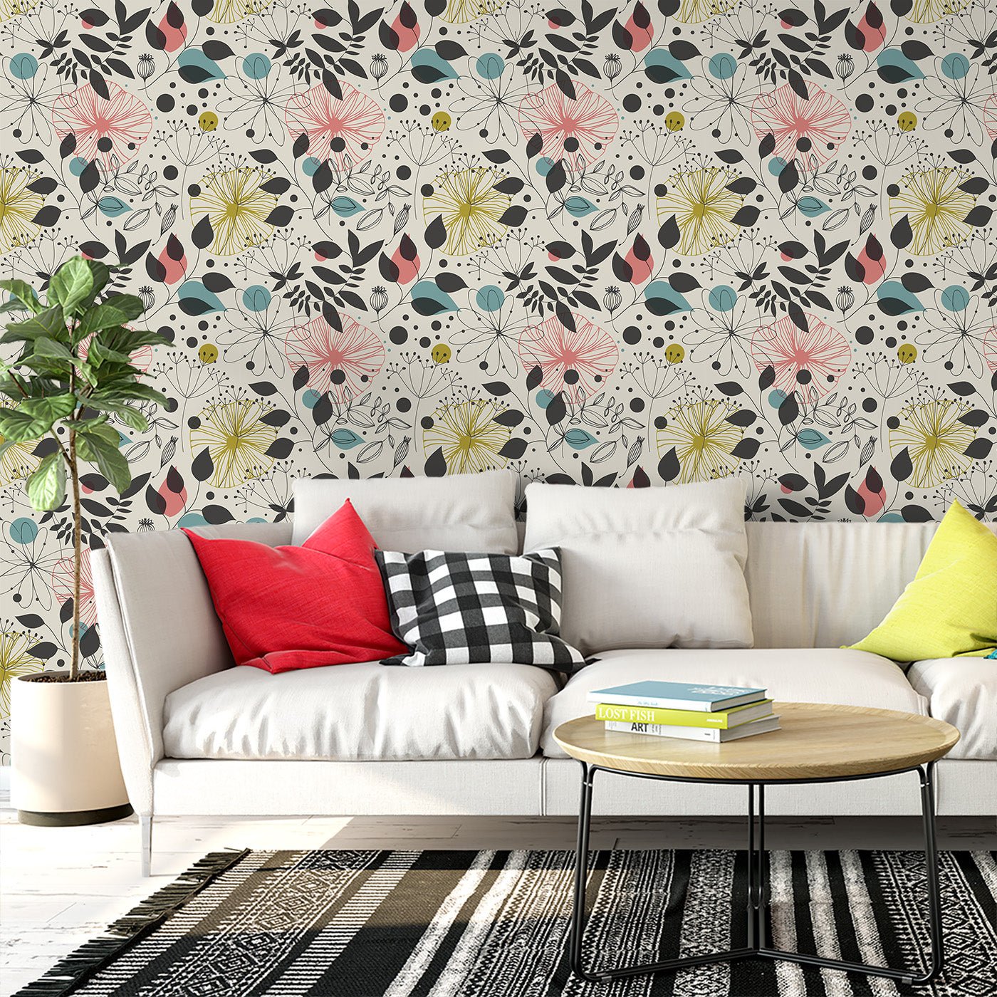 Floral & Leaves Wallpaper WAL1834-F