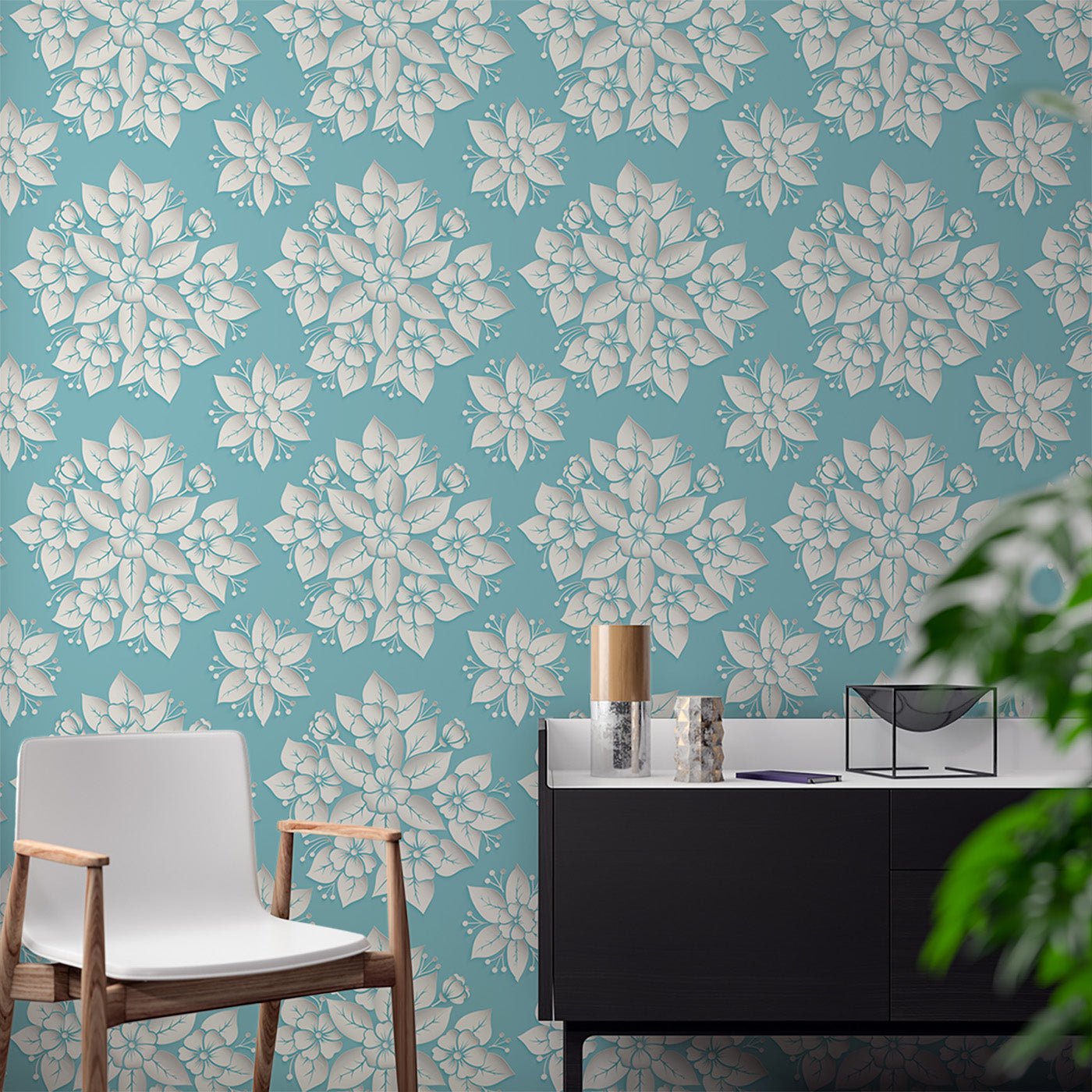 Floral & Leaves Wallpaper WAL1912-F