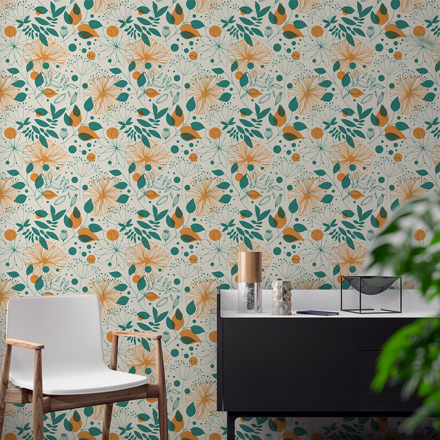 Floral & Leaves Wallpaper WAL1944-F