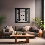 Window and Birds Metal Wall Art